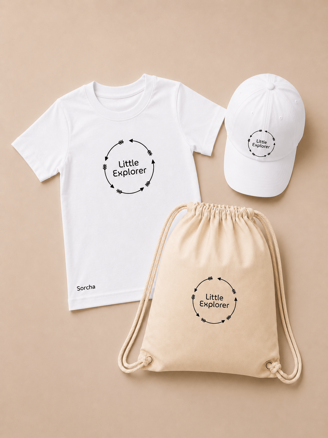 Kids White Collection T-shirt & Cap & Backpack