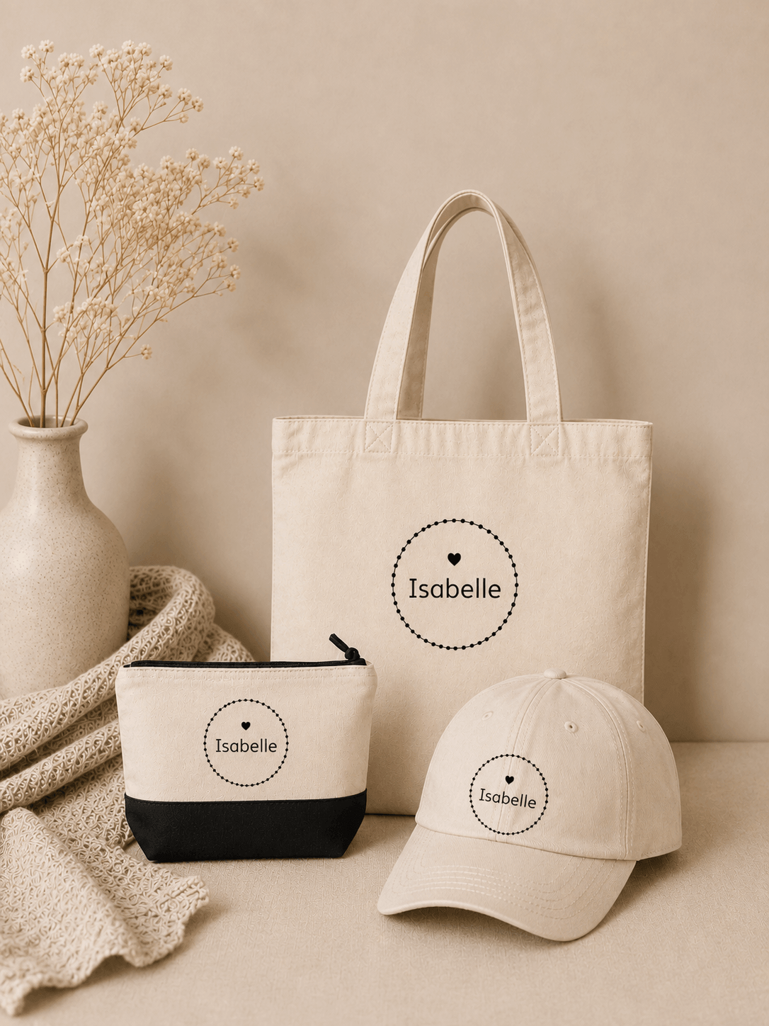 Tote Bag & Accessory Bag & Adult Cap - Natural, 100% Cotton